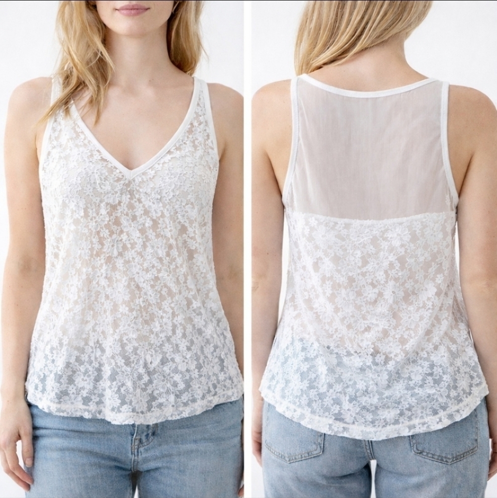 White Sheer Lace V-Neck Cami Hollister Co
